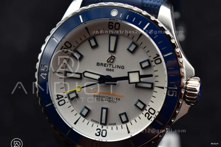 Best 1:1 Blue Rubber SS BLSF A2824 White Dial SuperOcean on Edition Automatic 42 Strap 0414